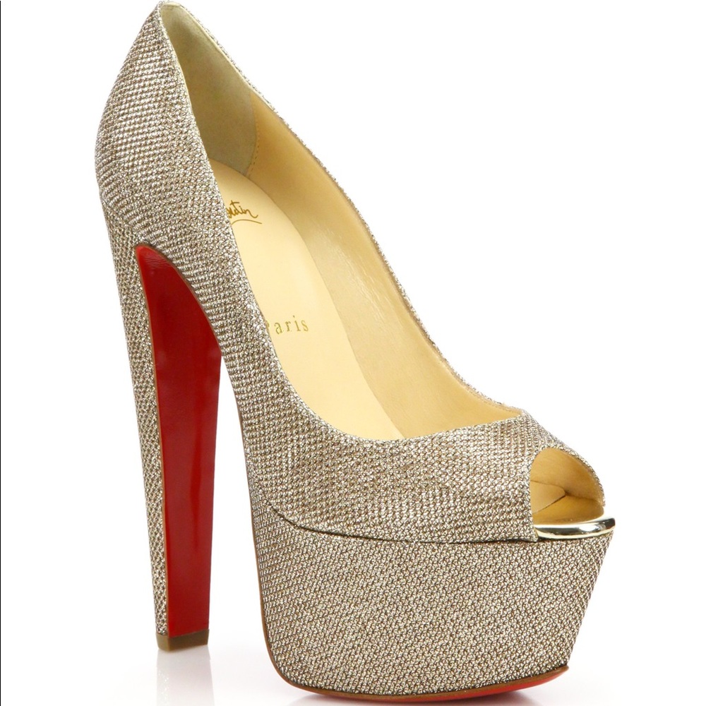 Christian Louboutin Gold Altavera Glitter Peep-toe
